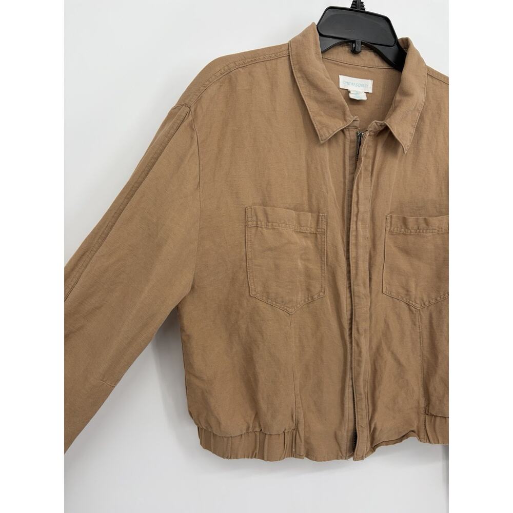 Cynthia Rowley Women's L Jacket Tan Linen Blend Utility Cropped Zip Front - Picture 3 of 7